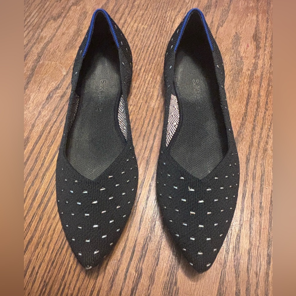 Rothy's The Point Ivory Polka Dot Print Fabric Ballet Flats Women's